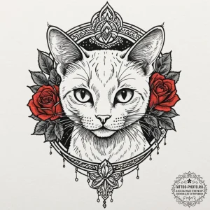 Egyptian cat, artistic tattoo sketch, dotwork... - эскиз тату (№1752535637_0, 14.07.2025 23:27) — tattoo-photo.ru
