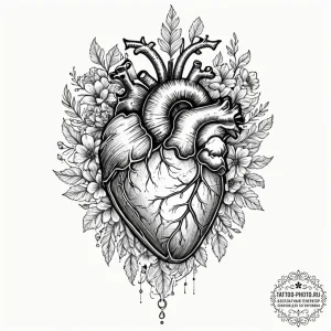 Tattoo sketch a realistic anatomical heart, e... - эскиз тату (№1752535722_0, 14.07.2025 23:28) — tattoo-photo.ru