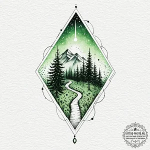 A watercolor tattoo of the mysterious green m... - эскиз тату (№1752536147_0, 14.07.2025 23:35) — tattoo-photo.ru