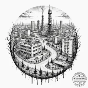 A watercolor sketch of the eerie, empty city... - эскиз тату (№1752536402_0, 14.07.2025 23:40) — tattoo-photo.ru