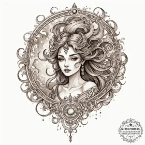 Tattoo sketch a zodiac glyph formed by wisps... - эскиз тату (№1752537343_0, 14.07.2025 23:55) — tattoo-photo.ru