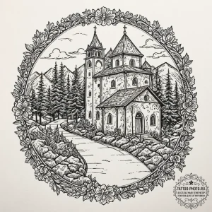The quiet interior of a monastery., tattoo dr... - эскиз тату (№1752539435_0, 15.07.2025 00:30) — tattoo-photo.ru
