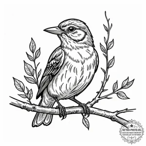 Tattoo sketch a stylized songbird perched on... - эскиз тату (№1752541204_0, 15.07.2025 01:00) — tattoo-photo.ru