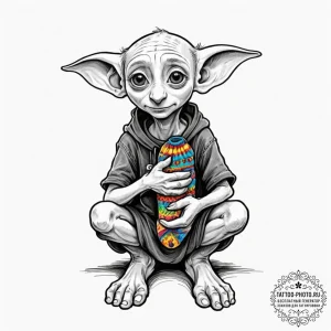 A sketch of dobby the house-elf, with his big... - эскиз тату (№1752541775_0, 15.07.2025 01:09) — tattoo-photo.ru