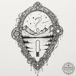 A key unlocking a galaxy in a keyhole, tattoo... - эскиз тату (№1752542541_0, 15.07.2025 01:22) — tattoo-photo.ru