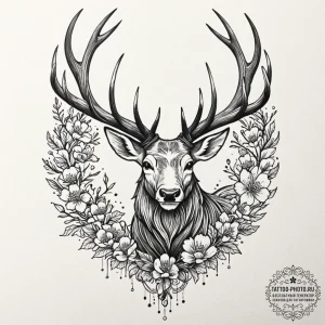 Tattoo design a majestic stag, antlers strong... - эскиз тату (№1752542627_0, 15.07.2025 01:23) — tattoo-photo.ru