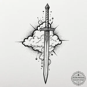 A sword piercing a cloud, tattoo flash sheet... - эскиз тату (№1752544758_0, 15.07.2025 01:59) — tattoo-photo.ru