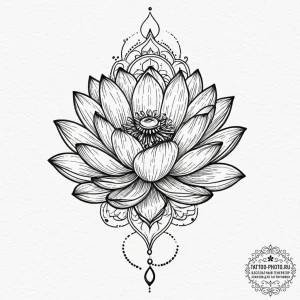 Tattoo sketch a lotus flower, its petals open... - эскиз тату (№1752545185_0, 15.07.2025 02:06) — tattoo-photo.ru