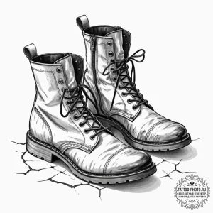 A close-up of a pair of old, cracked leather... - эскиз тату (№1752545440_0, 15.07.2025 02:10) — tattoo-photo.ru