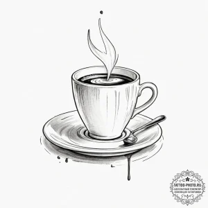 A close-up of a steaming espresso shot being... - эскиз тату (№1752546719_0, 15.07.2025 02:31) — tattoo-photo.ru