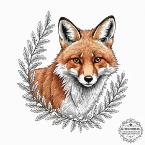 A red fox cautiously peeking out from behind... - эскиз тату (№1752547995_0, 15.07.2025 02:53) — tattoo-photo.ru