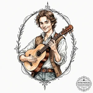 A sketch of jaskier the bard, with his lute a... - эскиз тату (№1752548334_0, 15.07.2025 02:58) — tattoo-photo.ru