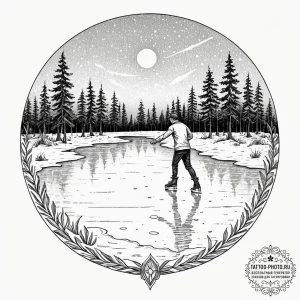 A solitary figure practicing ice skating on a... - эскиз тату (№1752548504_0, 15.07.2025 03:01) — tattoo-photo.ru