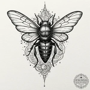 Tattoo design a cicada with its shell crackin... - эскиз тату (№1752548932_0, 15.07.2025 03:08) — tattoo-photo.ru