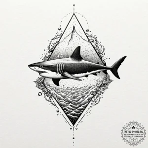 Tattoo design a shark, cutting through water,... - эскиз тату (№1752550734_0, 15.07.2025 03:38) — tattoo-photo.ru