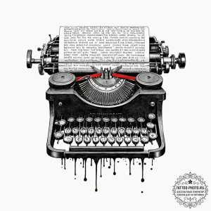 A close-up of a typewriter's keys, showing th... - эскиз тату (№1752552136_0, 15.07.2025 04:02) — tattoo-photo.ru