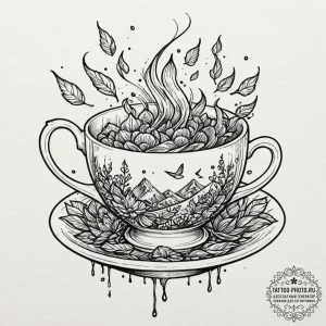 Tattoo sketch a shattered porcelain teacup, w... - эскиз тату (№1752552986_0, 15.07.2025 04:16) — tattoo-photo.ru