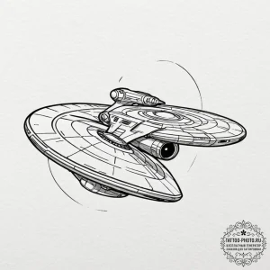 A linework tattoo of the starship enterprise,... - эскиз тату (№1752554859_0, 15.07.2025 04:47) — tattoo-photo.ru