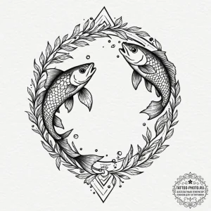 Tattoo design pisces's glyph, like two fish s... - эскиз тату (№1752555371_0, 15.07.2025 04:56) — tattoo-photo.ru