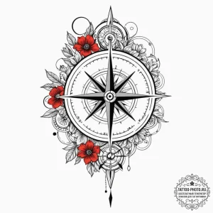 Tattoo design a flower that is also a compass... - эскиз тату (№1752555455_0, 15.07.2025 04:57) — tattoo-photo.ru