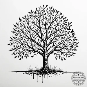Tattoo design a tree whose leaves are falling... - эскиз тату (№1752555541_0, 15.07.2025 04:59) — tattoo-photo.ru