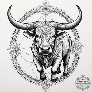 Tattoo design a detailed taurus bull in a pow... - эскиз тату (№1752557333_0, 15.07.2025 05:28) — tattoo-photo.ru
