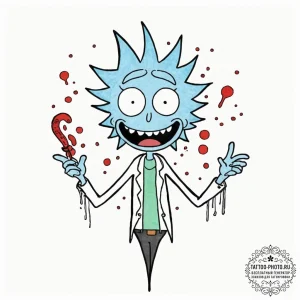 A trash polka sketch of mr. meeseeks from ric... - эскиз тату (№1752557504_0, 15.07.2025 05:31) — tattoo-photo.ru