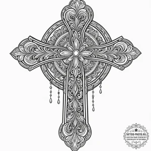 Orthodox cross, tattoo line art, on a clean w... - эскиз тату (№1752558019_0, 15.07.2025 05:40) — tattoo-photo.ru