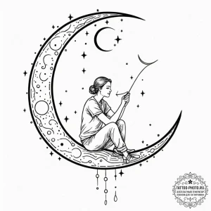 Tattoo design a person sitting on a crescent... - эскиз тату (№1752561003_0, 15.07.2025 06:30) — tattoo-photo.ru