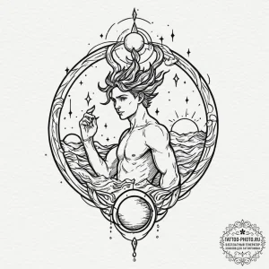 Tattoo sketch aquarius's water-bearer, with u... - эскиз тату (№1752561345_0, 15.07.2025 06:35) — tattoo-photo.ru