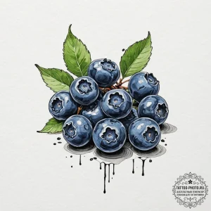 Blueberry, ink illustration for tattoo, on a... - эскиз тату (№1752561602_0, 15.07.2025 06:40) — tattoo-photo.ru