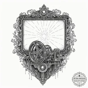 A shot from behind a movie projector in an ol... - эскиз тату (№1752561772_0, 15.07.2025 06:42) — tattoo-photo.ru