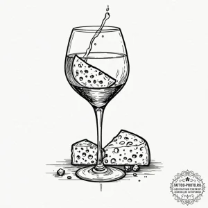 Tattoo design 'wine glass' on one, 'cheese' o... - эскиз тату (№1752561857_0, 15.07.2025 06:44) — tattoo-photo.ru