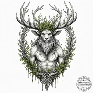 A tattoo sketch of a leshy, the forest spirit... - эскиз тату (№1752562028_0, 15.07.2025 06:47) — tattoo-photo.ru