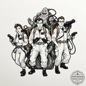 A sketch of the main characters from ghostbus... - эскиз тату (№1752562113_0, 15.07.2025 06:48) — tattoo-photo.ru
