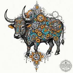 Tattoo design a taurus bull's body made of in... - эскиз тату (№1752562627_0, 15.07.2025 06:57) — tattoo-photo.ru