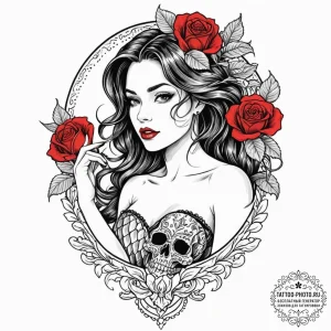 Mermaid, ink illustration for tattoo, chicano... - эскиз тату (№1752562969_0, 15.07.2025 07:02) — tattoo-photo.ru