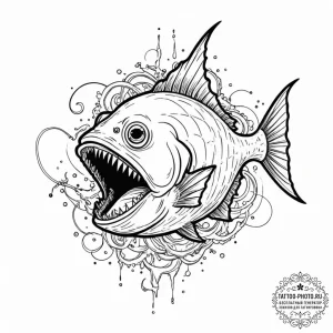 Deep-sea anglerfish, tattoo line art, clean l... - эскиз тату (№1752563479_0, 15.07.2025 07:11) — tattoo-photo.ru