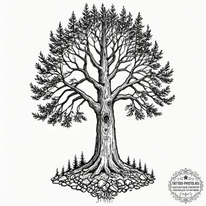 Tattoo sketch a strong, stoic redwood tree, r... - эскиз тату (№1752563735_0, 15.07.2025 07:15) — tattoo-photo.ru
