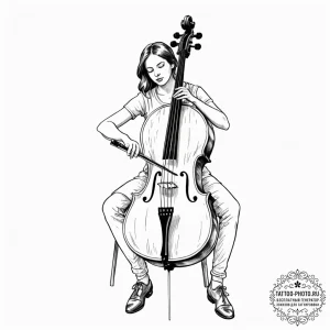 A person playing a cello with intense emotion... - эскиз тату (№1752567234_0, 15.07.2025 08:13) — tattoo-photo.ru