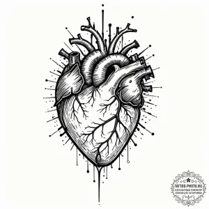 A trash polka composition of a human heart be... - эскиз тату (№1752567319_0, 15.07.2025 08:15) — tattoo-photo.ru
