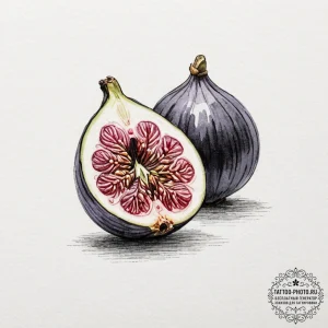 A close-up of a fresh fig, sliced in half., i... - эскиз тату (№1752568001_0, 15.07.2025 08:26) — tattoo-photo.ru