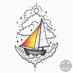 Tattoo design a small boat sailing on a sea o... - эскиз тату (№1752568172_0, 15.07.2025 08:29) — tattoo-photo.ru