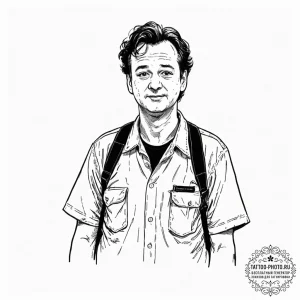 A graphic novel panel of bill murray as dr. p... - эскиз тату (№1752569026_0, 15.07.2025 08:43) — tattoo-photo.ru