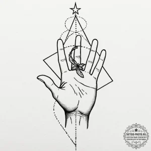Tattoo design a hand reaching for a star, sym... - эскиз тату (№1752569826_0, 15.07.2025 08:57) — tattoo-photo.ru