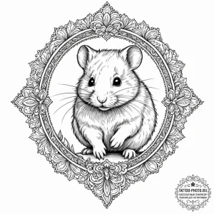 Hamster, ink illustration for tattoo, dotwork... - эскиз тату (№1752569983_0, 15.07.2025 08:59) — tattoo-photo.ru
