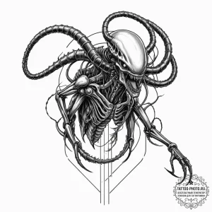 111. graphic novel style tattoo of a xenomorp... - эскиз тату (№1752570729_0, 15.07.2025 09:12) — tattoo-photo.ru