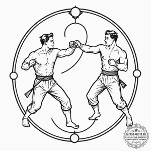A linework tattoo of two figures sparring in... - эскиз тату (№1752570814_0, 15.07.2025 09:13) — tattoo-photo.ru