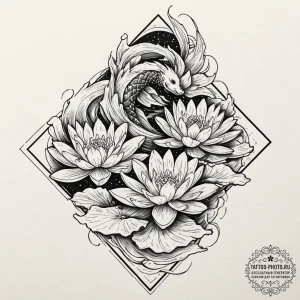 Water lily, tattoo drawing outline, detailed... - эскиз тату (№1752573041_0, 15.07.2025 09:50) — tattoo-photo.ru