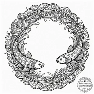 Tattoo design pisces fish, with neptune's gly... - эскиз тату (№1752576840_0, 15.07.2025 10:54) — tattoo-photo.ru